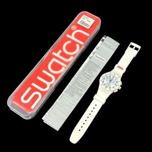 Swatch Watch Originals Twice Again White Chrono New SUSW402 Silicone Band Swiss